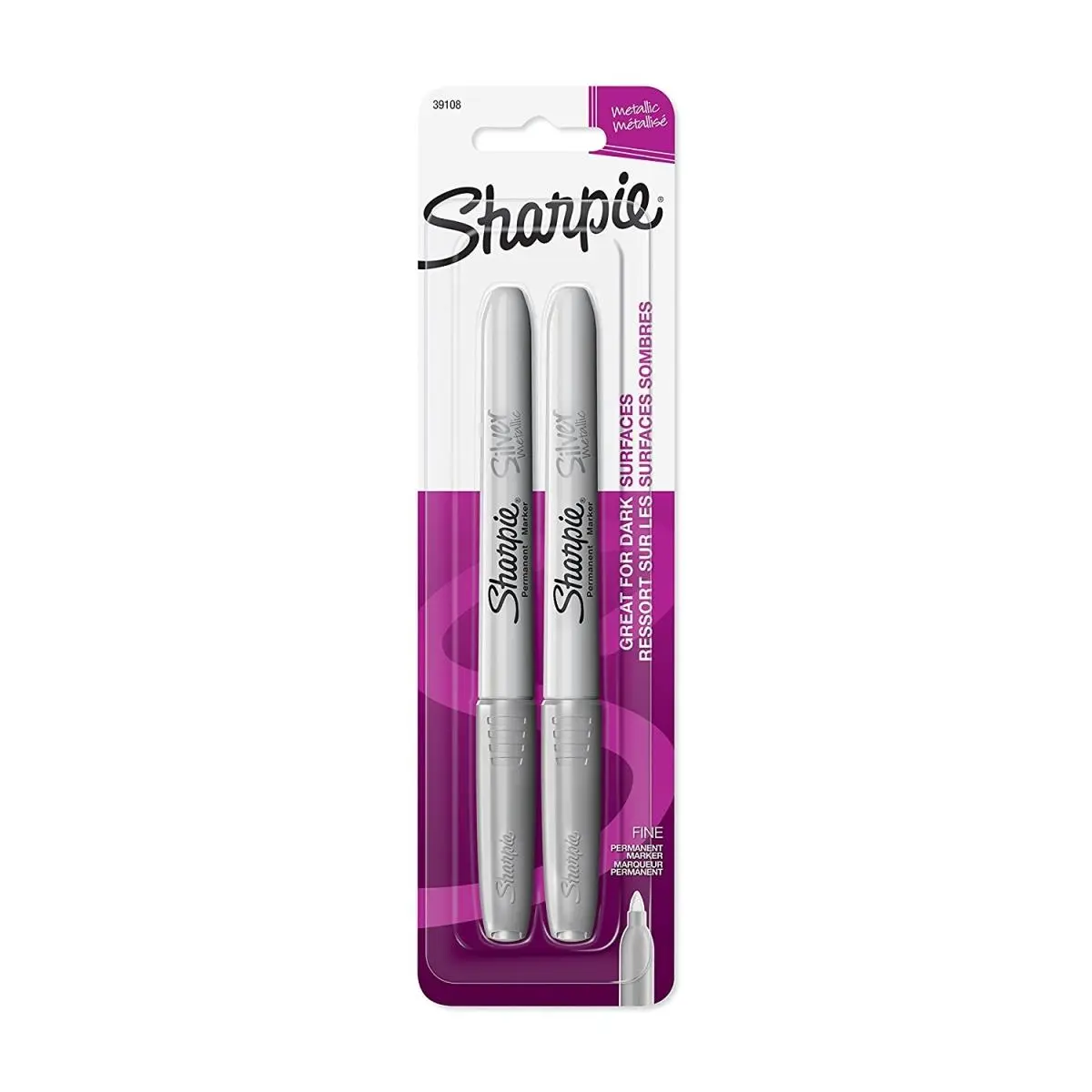 Sharpie  Metallic Fine Point Permanent Markers, Silver - 2 Count