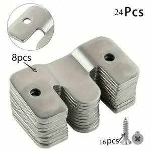 24 piece set (8 brackets+16 screws) heavy-duty installation bracket | embedded interlocking hook with screw buckle kit, suitable for furniture and bed corners | anti-corrosion wall hardware, suitable for photo frames and gallery displays