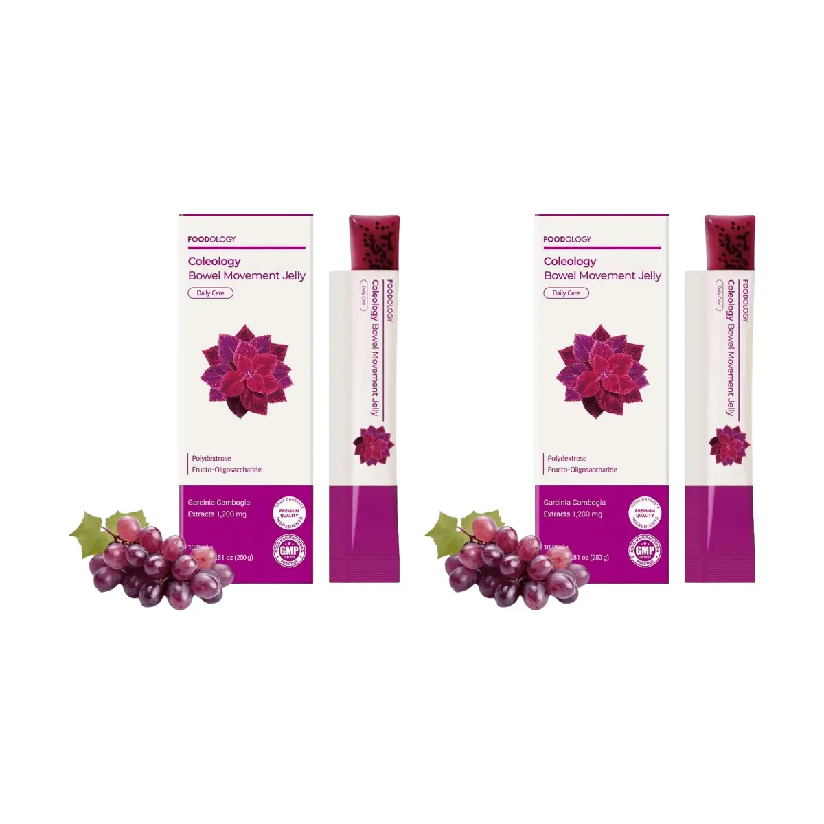 FOODOLOGY Korean Grape Plum Fiber Jelly - 20 Sticks (2x10) | Gut Health Supplement, Detox & Bloating Relief, Rich in Garcinia Cambogia, Collagen, Chia Seeds