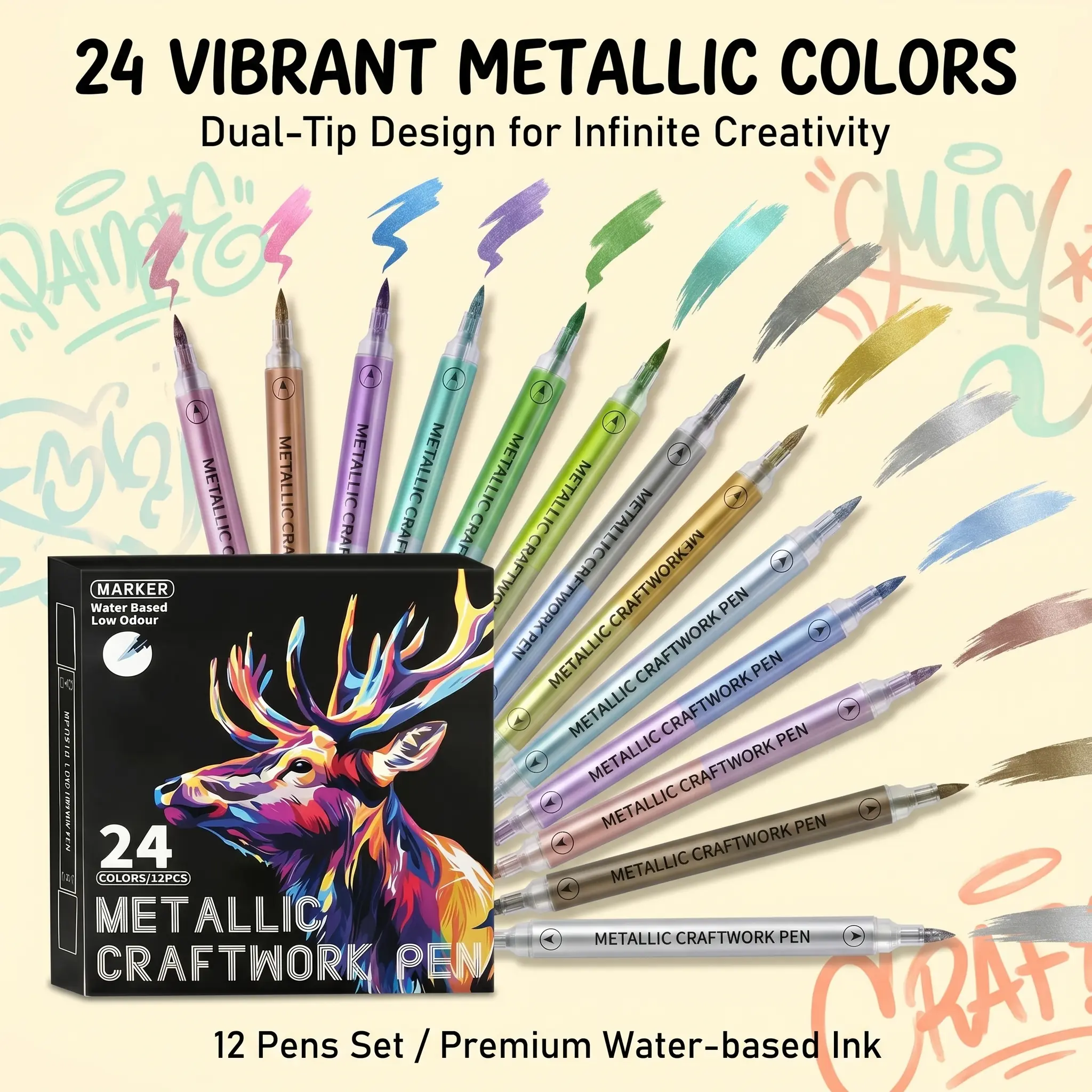 Metallic Art Pen Marker - 24-Color Cyber Alloy & Industry Ray Colored Markers Set for 3D Printing-12pcs, Art Marker Pens, Art Painting Supplies