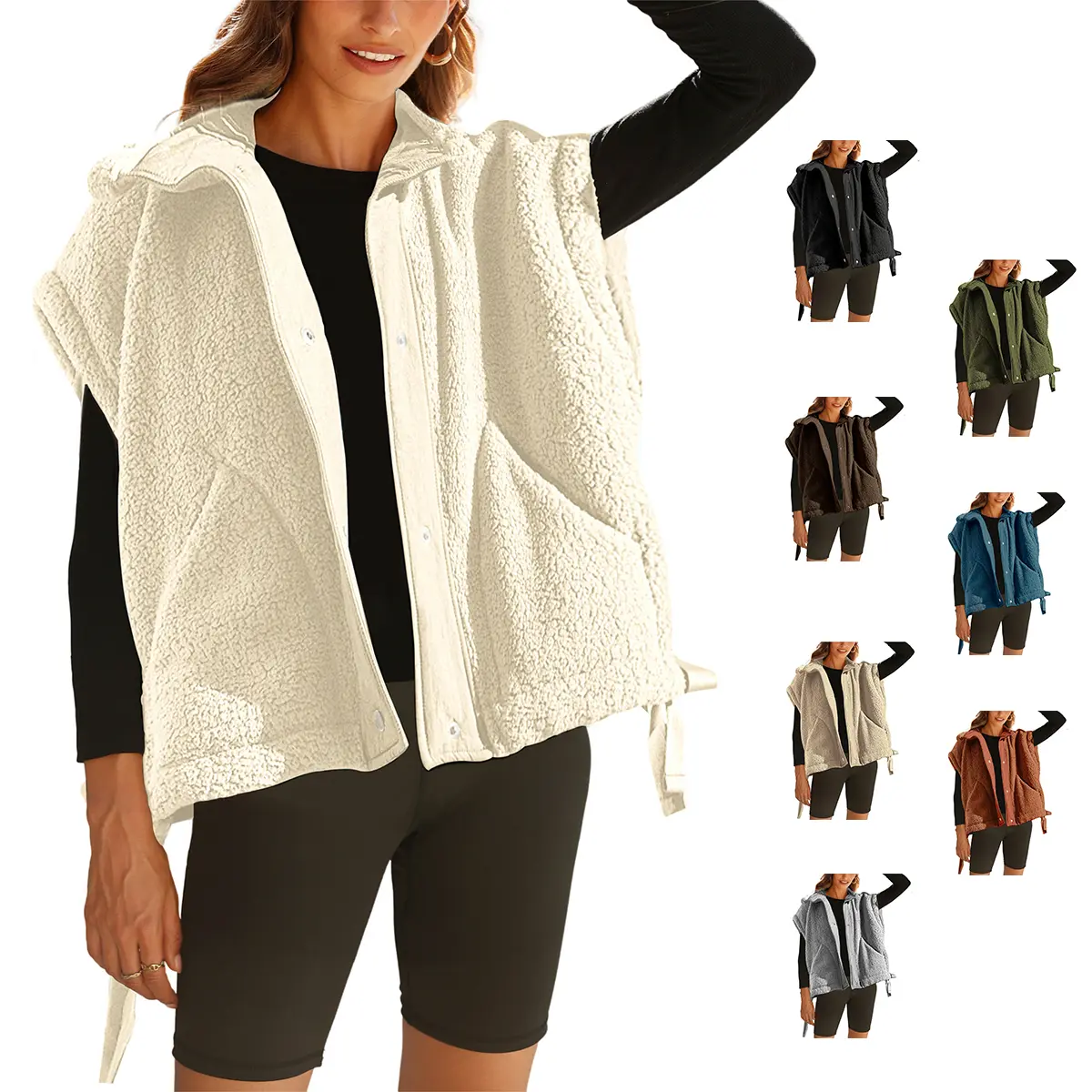Yozazzy Women's Fuzzy Sherpa Vest Oversized Casual Sleeveless Fuzzy Fleece Vest Winter Warm Button Down Gilet Outerwear Jacket with Pockets Soft Womenswear Comfy Tops