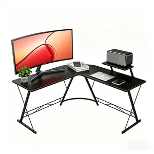 51-Inch Reversible L-Shaped Gaming Desk - Carbon Fiber Surface, Monitor Stand, Black Corner Workstation for Home Office Writing, Easy to Install