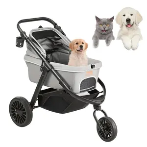 VEVOR Pet Stroller, 4 Wheels Dog Stroller Rotate with Brakes, 44lbs Weight Capacity, Puppy Stroller with Reversible Handlebar, Storage Basket and Zipper, for Dogs and Cats Travel, Black+GreyVEVOR Super Brand Day