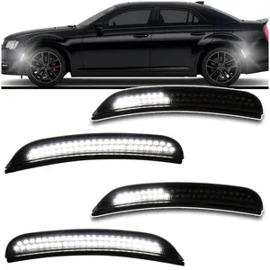 Smoke Full LED Side Marker Lights Kit for Chrysler 300 2015-2024 | Sequential dynamics White LED Turn Signals | 4-Piece Kit | Plug & Play Direct Replacement