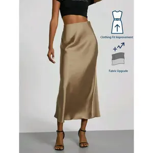 Women’s Elegant Slim-Fit Midi Skirt, Spring & Autumn Fashion, Silky Satin Fabric, Versatile High-Waist Design, Perfect for Casual Wear GARMENTARY