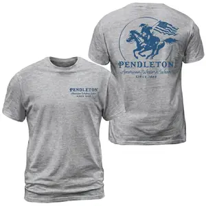 Pendleton Cowboy Flag T-Shirt, Pendleton Western Rider Graphic Tee, American Western Wear Shirt, Vintage Cowboy Horse Back Print Tee, Patriotic Ranch Lifestyle Apparel for Outdoor Western Style - AK