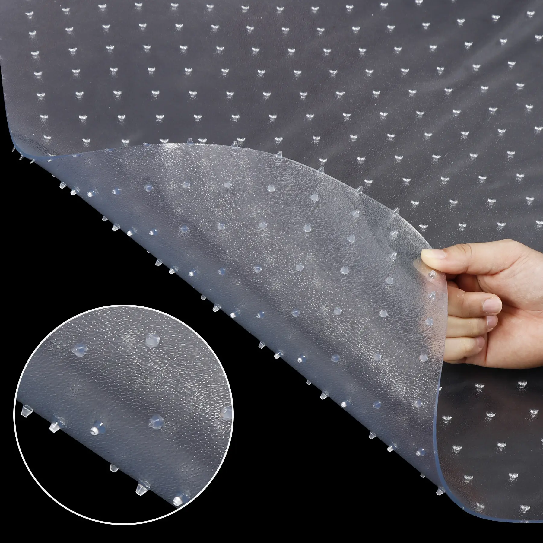 LEMY PVC Plastic Floor Mat, 36"x48" 1/8" Thin Mat with Anti-Slip Studded Back & Lip, Eco-Friendly Durable Smooth Surface Home Office Carpet Protector Easy to Clean