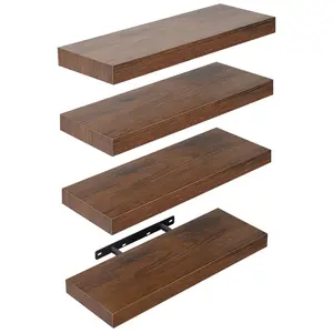 Rustic Floating Shelves Set of 4 – Farmhouse Wall Shelves for Bathroom, Over Toilet, Bedroom, Kitchen & Living Room Decor – Space Saving Organizer, Sturdy & Easy to Install – Warm Brown Finish