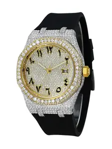 Arabic Numeral Dial Moissanite Automatic Mechanical Watch, Luxury Fashion Silicone Strap, Stainless Steel Case, Sapphire Crystal Glass