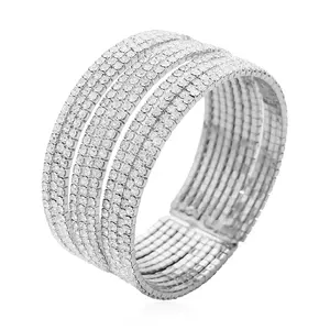 White Crystal Layered Look Cuff Bangle Bracelet for Women Jewelry .50-7" Birthday Christmas Gifts