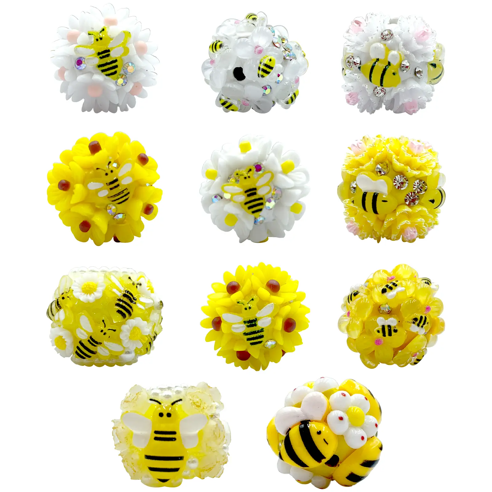 11pcs Bee-Flower beads for DIY Bracelets Keychains Holiday Gifts