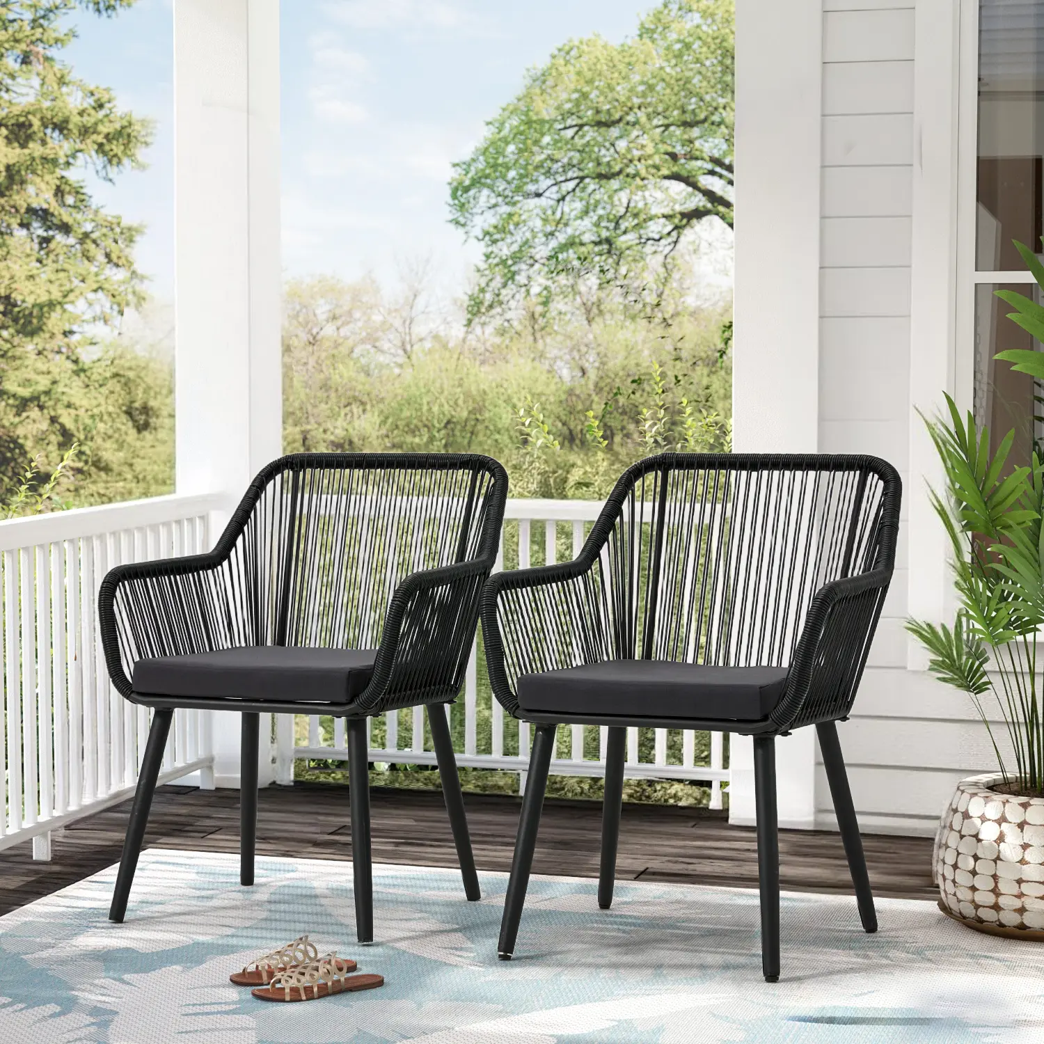 EROMMY Outdoor Furniture Set - Patio Dining Chairs with All-Weather Wicker Rattan, Iron Frames, Cushions & Armrests, 350lb Capacity Modern Seating for Backyard, Patio Decor, Backyard Gear (Indoor Use Compatible)
