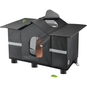 Outdoor Cat House - Weatherproof Large Cat Shelter for Outside with Roof Window- Insulated Elevated House for Stray/Barn Cats with Cozy Cushion - Ideal Waterproof Feral Cat House