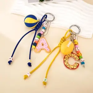 New Sports Ball Keychain - Sports Series Bag Keychain Handmade Woven Basketball, Baseball & Football Charm for Bags & Keys