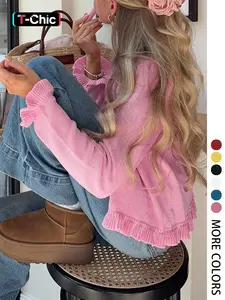 Elegant Women's Autumn & Winter Cardigan, Romantic French Style Round Neck Sweater, Cute Casual Fashion Top for Ladies