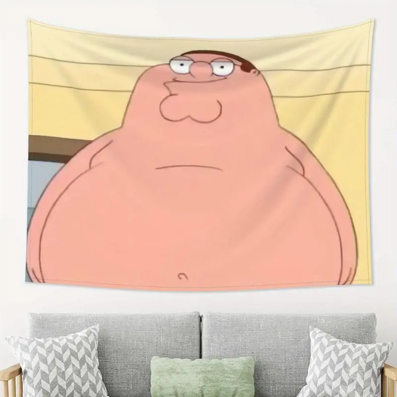 Funny Peter Griffin Album Cover Tapestry - 60x40in Soft Peach Beige Polyester Rectangular Wall Decor, Lightweight Machine Wash Realistic Patterns Bright Colors, Free Hooks, Bedroom Home Decor Gift