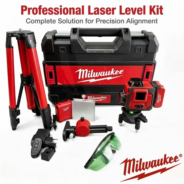Milwaukee 4D 16-Line Green Laser Level Kit, 360° 4-Beam 532nm Laser, ±3° Self-Leveling, IP54 Waterproof, 25m Working Diameter, Low-Voltage Reminder, Flexible Installation, Cordless Hand Tool for Home Renovation Construction industrial