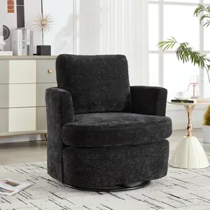 Swivel Accent Chair 360 Degree Round Swivel Barrel Chair, Upholstered Comfy Swivel Chairs for Living Room,Accent Chairs for Bedroom, Reading Room,Powder Room,Black
