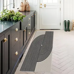 A minimalist geometric-style hallway/corridor rug, geometric pattern rug, lightweight easy-to-clean foldable floor mat, washable low-maintenance home decor rug, Household Decorative Rug, suitable for hallways, corridors, kitchens