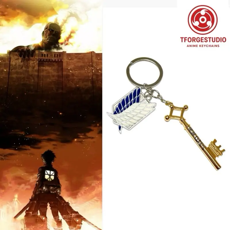 Attack on Titan "Basement Key-Wings of Freedom" Dual Fashion Keychain Set, Metal Alloy Anime Merchandise Everyday Carry Collectible with Keychain, Merged Symbols, Dual Keys