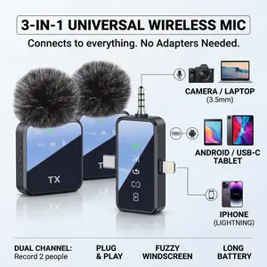 All-In-One Portable Lavalier Microphone, 3 Modes Wireless Recording Mic, Clear Sound Mini Mic for Content Creation & Outdoor Vlogging