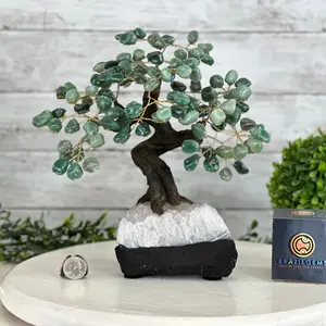 Green Quartz 9" Tall Handmade Gemstone Tree on a Crystal base, 120 Gems #5403GRNQ