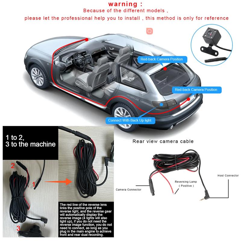 4-Lens Dash Camera Full HD Vehicle DVR with 2-Inch Display, Night Vision, Loop Recording, Motion Detection, Front & Rear Wireless Recording, Rear View Mirror Dash Cam for Accident Evidence, Safe Driving, Parking Monitor, Optional 32GB Storage, Dashcam, Fu
