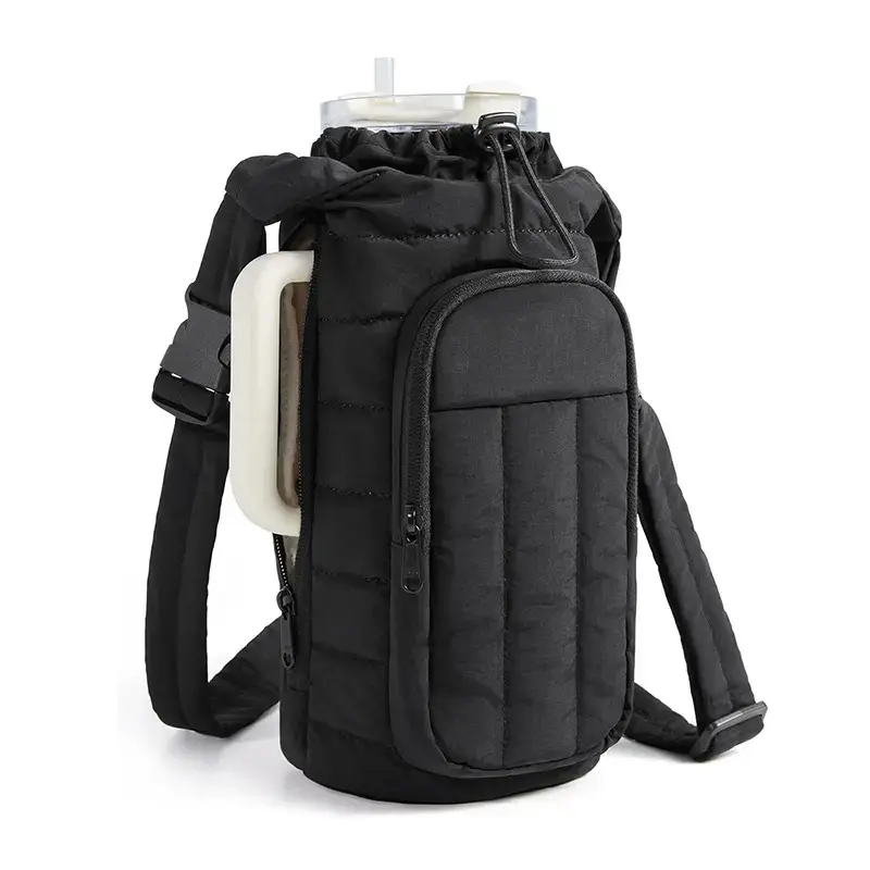Outdoor Water Bottle Bag Crossbody Cup Holder with Adjustable Strap, Portable Insulated Tumbler Sleeve with Phone Pocket for Walking, Hiking, Travel and Daily Fitness, Lightweight Hands Free Water Bottle Sling and Shoulder Bag for Active