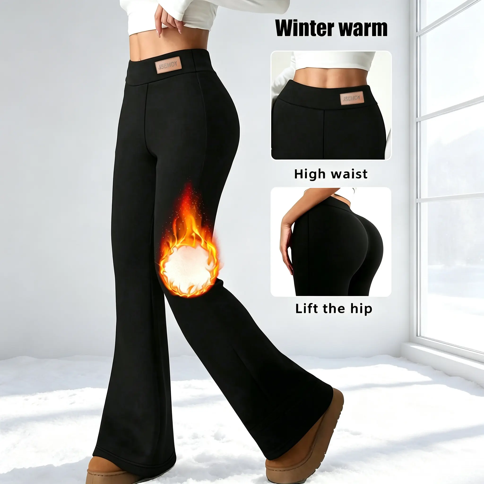 Women's Fleece Lined Flared Leggings, High Waisted Elastic Slimming Sport Pants with Warm Tummy Control, Butt Lifting Versatile Style, Comfy Active Bottoms for Everyday Wear Autumn-Winter