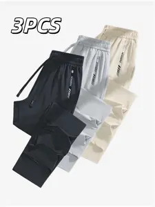 Men's Ice Silk Thin Running Pants Set, 3pcs Outdoor Sports Long Trousers, Breathable & Lightweight Workout Gear for Men, Breathable Sporty Bottoms