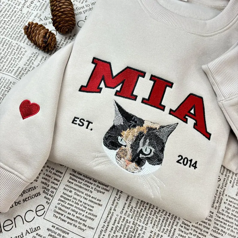 Custom Pet Embroidered Sweatshirt, Embroidered Pet Hoodie, Custom Dog/Cat From Photo Embroidery, Pet Sweatshirt With Pet Name, Memorial Gift
