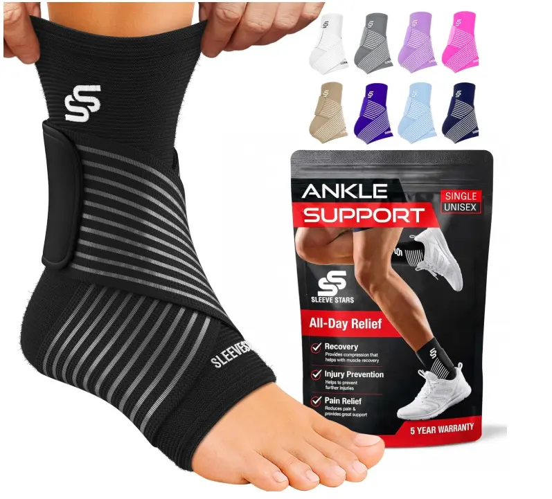 Ankle Brace for Women & Men, Ankle Wrap for Sprain, Compression Sleeve for Plantar Fasciitis Relief, Easy Customizable Support: w/ Removable Strap (Single/M:10"-12"/Black)
