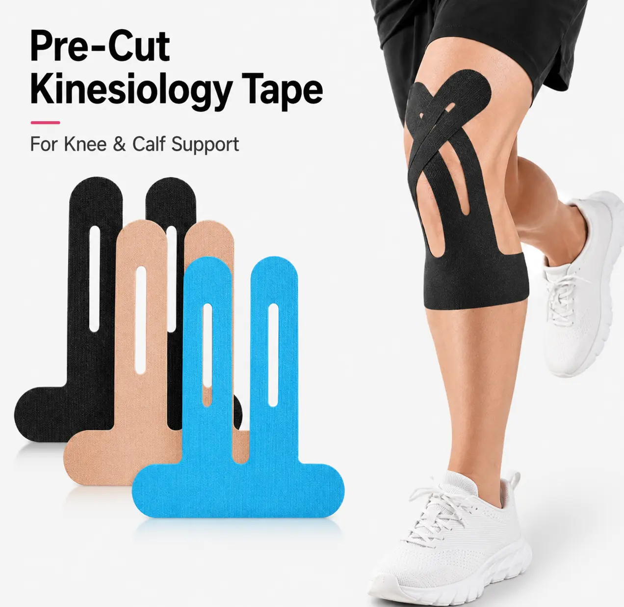 10 Pcs Knee Pain Relief Pre-Cut Kinesiology Tape, Hypoallergenic Cotton Athletic Tape for Sports, Waterproof & Breathable for Knee Pain Relief & Joint Support, Pre Cut Tapes,Sport Injury Prevention,Elastic Athletic Muscle Support Tape