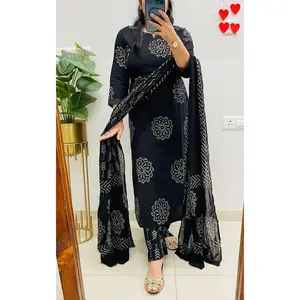 Indian Black Beauty in Block Cotton Suit
