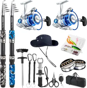 Fishing Pole Combo, 6.9ft Telescopic Rods Set, Collapsible Fishing Rods 2 count Spinning Reel Set with Carrier Bag Freshwater Fishing Rod and Reel Combos Kits