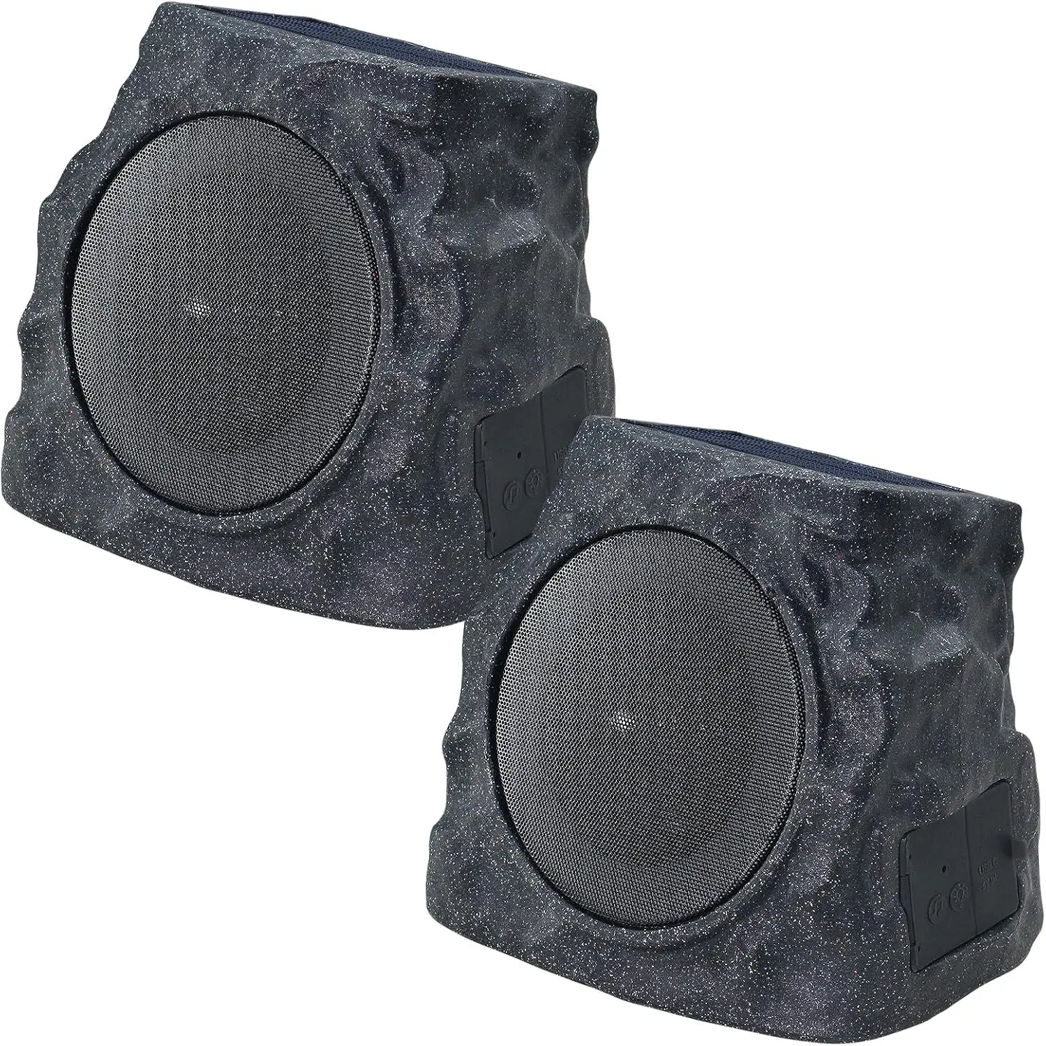 2-Pack Solar-Powered Rock Speakers, IP44 Water-Resistant Rechargeable Outdoor Audio Can Stand Rain Snow Watersplashes, Stereo with Dynamic RGB Decor Lights, Can Sync Up to 99 Speakers, Ideal for Patio Garden Poolside Party
