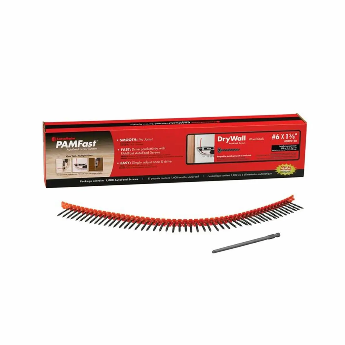 212 MAIN FastenMaster 2003030 PAMFast Collated Steel No.6 x 1.625 in. Cross-Recess Drywall Screws - Drywall Fasteners, Pack of 1000