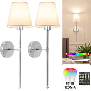2 Pcs Fabric-Covered Charging Wall Lamps, 1200mAh Battery Powered, Adhesive Mounting, Removable, RGB Rechargeable Bulbs, Atmosphere Lighting, Ambient Lights – For Bedrooms, Living Rooms, Parties and Restaurants.