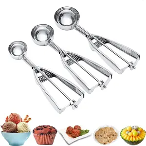 Ice Cream Scoop, 3Pcs Cookie Scoop Set, Stainless Steel Ice Cream Scooper with Trigger Release, Cookie Scooper for Baking, Ice Cream Utensils