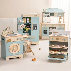 Robud Kids Corner Kitchen Playset with Realistic Sound, Ice Maker, Fridge, Oven, Washing Machine, Wooden Play Kitchen Set for Boys and Girls