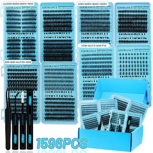 ADORANCE Mix Lash Clusters Kit Gift Pack, 1596 Pcs 15 Styles Mega Volume, Soft D Curl Wispy Natural Individual Cluster Eyelashes, Eyelash Clusters Extensions, Beginner Friendly Lashes, DIY Lash Extension Kit for Beginners with Lash Bond, Seal and Tweezers