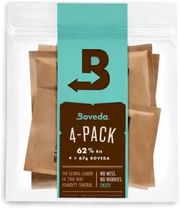 Boveda 62% Two-Way Humidity Control Packs For Storing 1 lb – Size 67 – 4 Pack – Moisture Absorbers for Storage Containers – Humidifier Packs – Hydration Packets in Resealable Bag