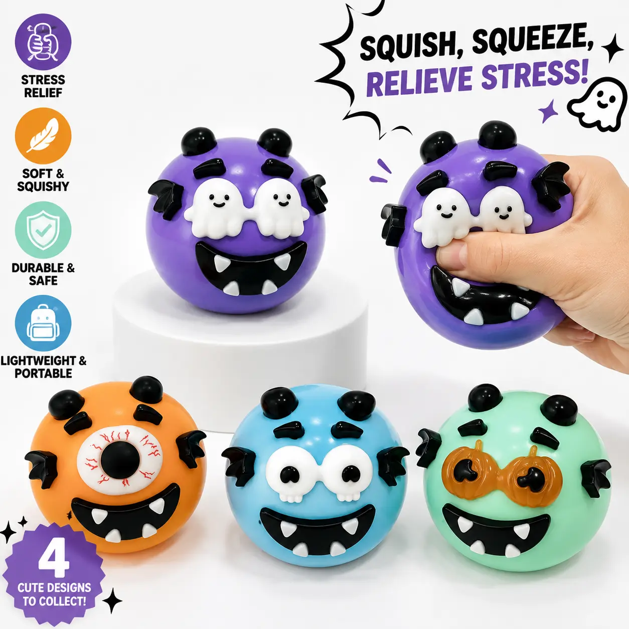 DIY Halloween Monster Squishy Toys Set, Cute Customizable Stress Relief Squeeze Toys, Soft Sensory Fidget Toys for Kids, Party Favors & Holiday Gifts