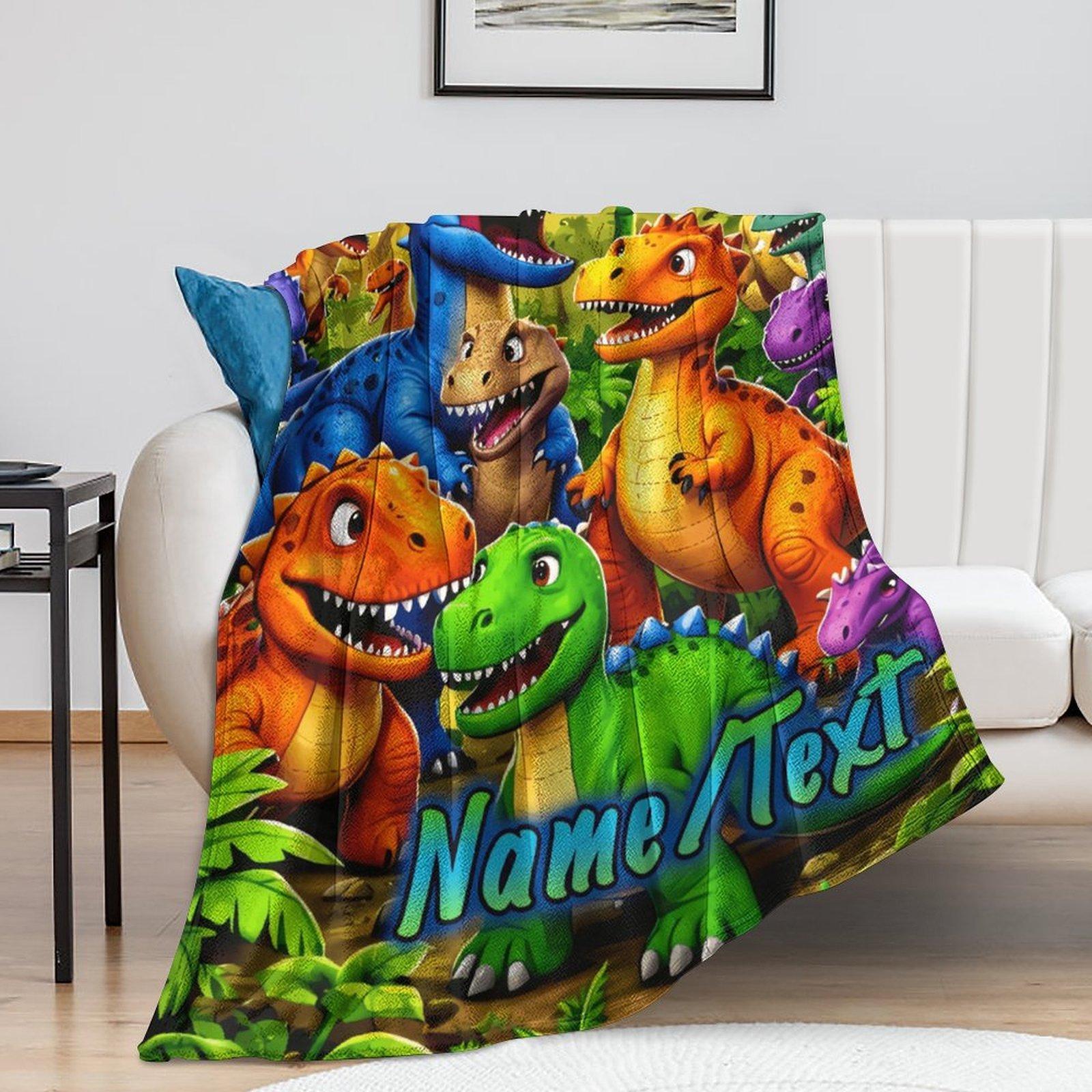 Custom Name Cartoon Dinosaur Family Blanket,Personalized Name Gift ,Suit for The Sofa, Bed, Travel, Camping, Living Room, Office, Chair，Gifts for Family or Child  ,Friend , Send your custom text via shop chat to personalize