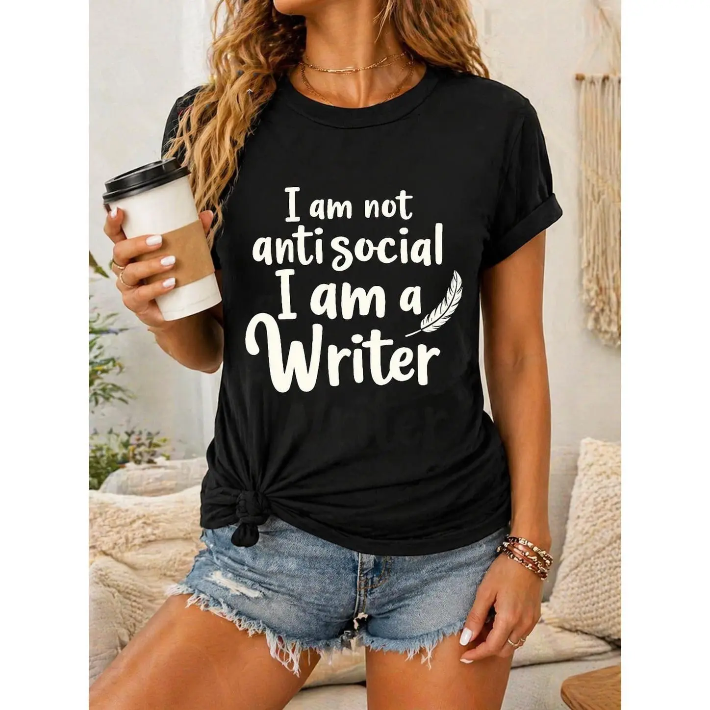 Women's "I Am a Writer" Graphic 100% Cotton Basic Tee, Breathable Casual Short Sleeve Crew Neck Style Piece Essential Top for Writers, Everyday Wear