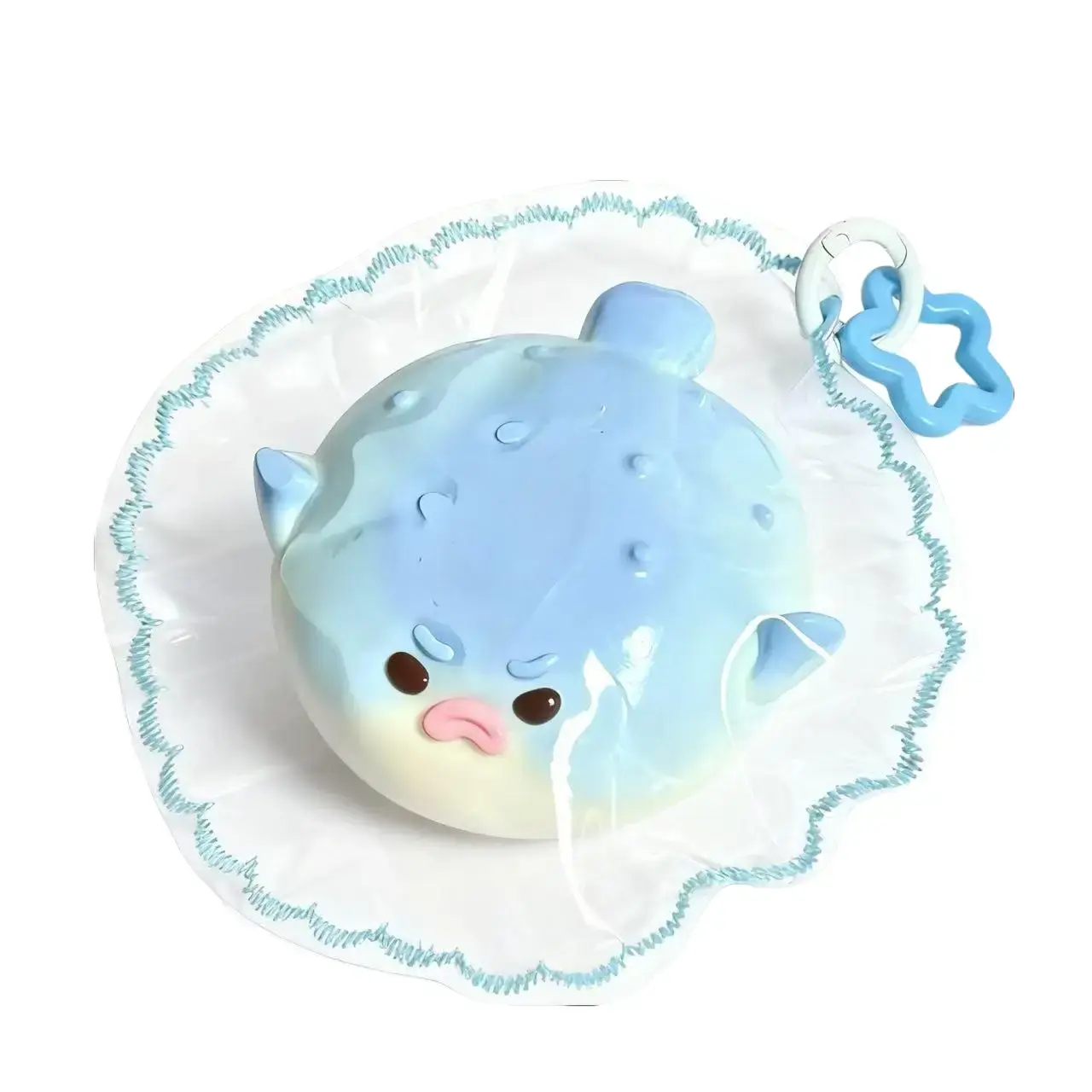 Handmade Blue Pufferfish Fidget Squishy, Soft Portable Decompression Squeeze Toy, Animal Squishy Stress Relief Fidget Toys for Kids, Cute Expression Emotional Buffer Camping Essential