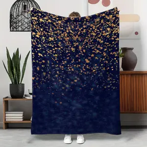 ! Deep Blue Star Flannel Digital Print Blanket, Dreamy Starry Sky, Soft Skin-Friendly, Warm and Decorative