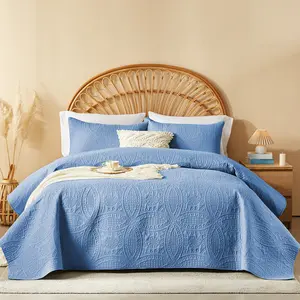 3-Piece Reversible Quilted Bedspread Set — Lightweight Embossed Microfiber Coverlet with Pillow Shams, Smooth & Skin-Friendly
