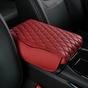 12.6x8.3" Car Armrest Cushion Pad Auto Center Console Cover With Storage Bag Memory Foam Arm Rest Console Pad Leather Universal Fit for Most Vehicles (Thick Pad,Red)