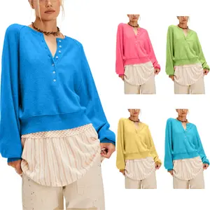 Ommig Women's Long Sleeve Button Down Sweater Knitted Pullover Henley Shirts Casual Tops Lightweight Trendy Outfits